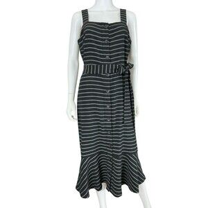 Banana Republic Striped Flounce Shirt Dress Size 8 Black Midi Belted City Casual